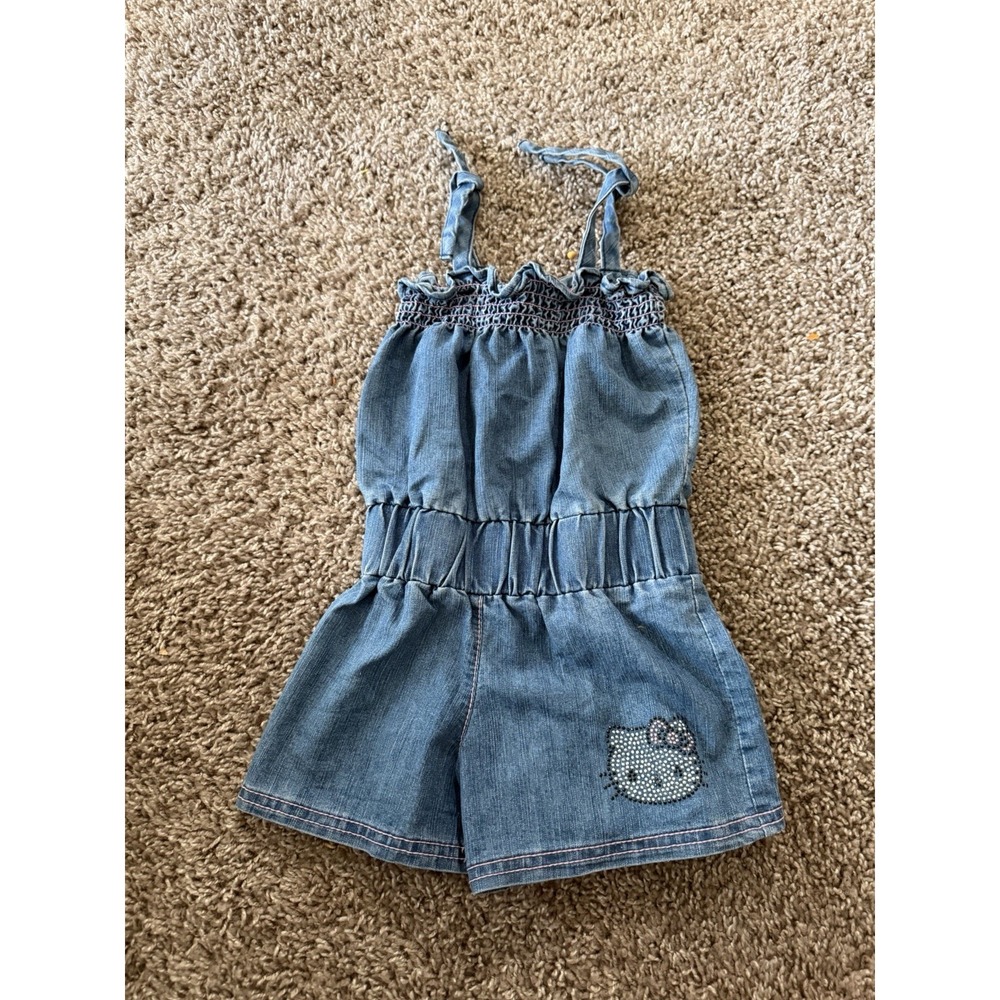 Vintage Y2K 2010 Hello Kitty Denim Romper Girls Size 3T A1-0084